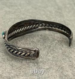Old Vintage Native American Navajo HAND CUT Turquoise Sterling Bracelet 6.75 in