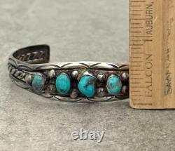 Old Vintage Native American Navajo HAND CUT Turquoise Sterling Bracelet 6.75 in