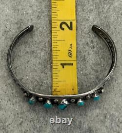 Old Vintage Native American Navajo HAND CUT Turquoise Sterling Bracelet 6.75 in