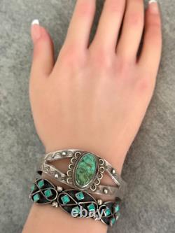 Old Vintage Native American Navajo Handmade Turquoise Sterling Bracelet SIGNED