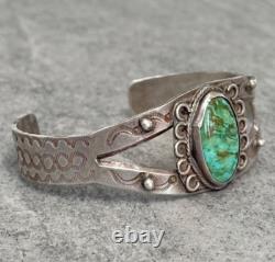 Old Vintage Native American Navajo Handmade Turquoise Sterling Bracelet SIGNED