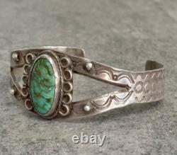 Old Vintage Native American Navajo Handmade Turquoise Sterling Bracelet SIGNED