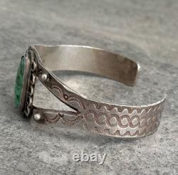 Old Vintage Native American Navajo Handmade Turquoise Sterling Bracelet SIGNED