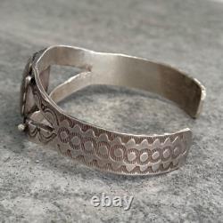 Old Vintage Native American Navajo Handmade Turquoise Sterling Bracelet SIGNED