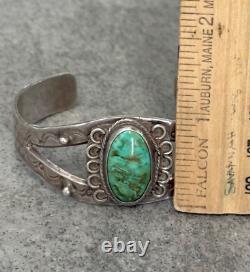 Old Vintage Native American Navajo Handmade Turquoise Sterling Bracelet SIGNED