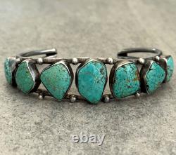 Old Vintage Native American Navajo NUMBER 8 MINE Turquoise Sterling Bracelet 7
