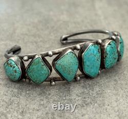 Old Vintage Native American Navajo NUMBER 8 MINE Turquoise Sterling Bracelet 7