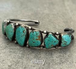 Old Vintage Native American Navajo NUMBER 8 MINE Turquoise Sterling Bracelet 7