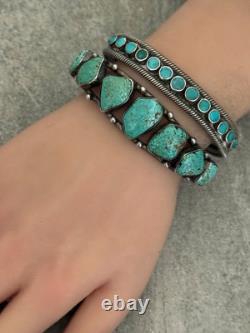 Old Vintage Native American Navajo NUMBER 8 MINE Turquoise Sterling Bracelet 7