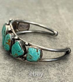 Old Vintage Native American Navajo NUMBER 8 MINE Turquoise Sterling Bracelet 7
