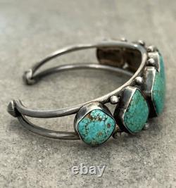 Old Vintage Native American Navajo NUMBER 8 MINE Turquoise Sterling Bracelet 7