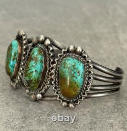 Old Vintage Native American Navajo ROYSTON Turquoise Sterling Bracelet 51.5g 7in