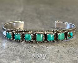 Old Vintage Native American Navajo Square Turquoise Row Sterling silver Bracelet