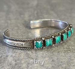 Old Vintage Native American Navajo Square Turquoise Row Sterling silver Bracelet