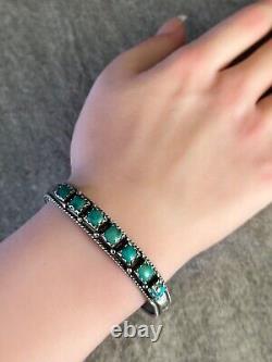 Old Vintage Native American Navajo Square Turquoise Row Sterling silver Bracelet