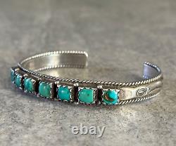 Old Vintage Native American Navajo Square Turquoise Row Sterling silver Bracelet