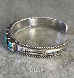 Old Vintage Native American Navajo Square Turquoise Row Sterling silver Bracelet