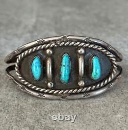 Old Vintage Native American Navajo THREE Turquoise Sterling silver Bracelet