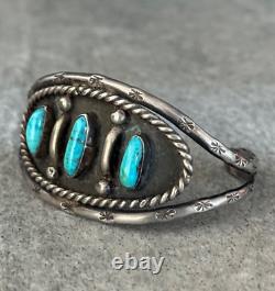 Old Vintage Native American Navajo THREE Turquoise Sterling silver Bracelet