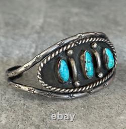 Old Vintage Native American Navajo THREE Turquoise Sterling silver Bracelet