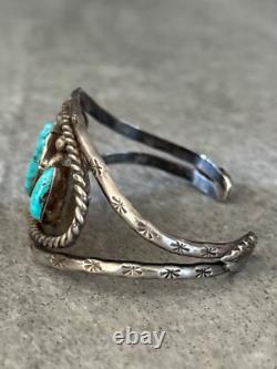 Old Vintage Native American Navajo THREE Turquoise Sterling silver Bracelet