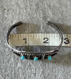 Old Vintage Native American Navajo THREE Turquoise Sterling silver Bracelet