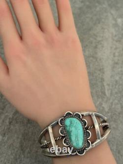 Old Vintage Native American Navajo Turquoise CARINATED Silver Bracelet 36+g