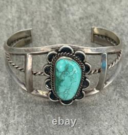 Old Vintage Native American Navajo Turquoise CARINATED Silver Bracelet 36+g