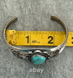 Old Vintage Native American Navajo Turquoise CARINATED Silver Bracelet 36+g
