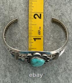 Old Vintage Native American Navajo Turquoise CARINATED Silver Bracelet 36+g