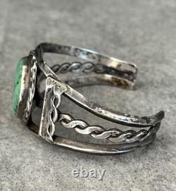 Old Vintage Native American Navajo Turquoise CARINATED Twisted Sterling Bracelet