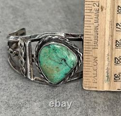 Old Vintage Native American Navajo Turquoise CARINATED Twisted Sterling Bracelet
