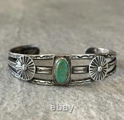 Old Vintage Native American Navajo Turquoise CONCHO Sterling silver Bracelet