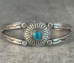 Old Vintage Native American Navajo Turquoise CONCHO Sterling silver Bracelet