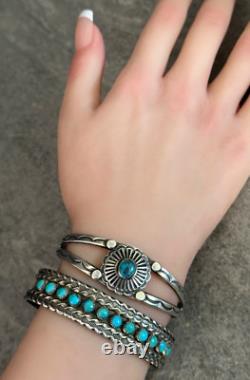 Old Vintage Native American Navajo Turquoise CONCHO Sterling silver Bracelet