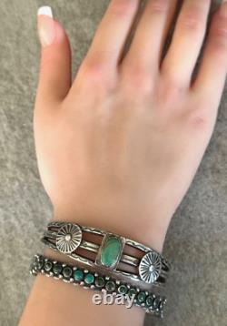 Old Vintage Native American Navajo Turquoise CONCHO Sterling silver Bracelet