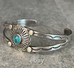 Old Vintage Native American Navajo Turquoise CONCHO Sterling silver Bracelet