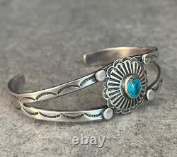Old Vintage Native American Navajo Turquoise CONCHO Sterling silver Bracelet