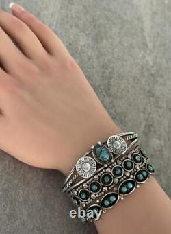 Old Vintage Native American Navajo Turquoise Concho Sterling silver Bracelet