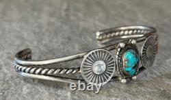 Old Vintage Native American Navajo Turquoise Concho Sterling silver Bracelet