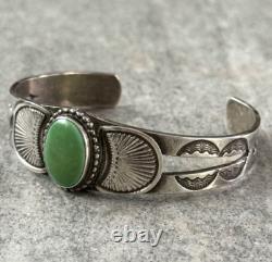 Old Vintage Native American Navajo Turquoise FINELY STAMPED Sterling Bracelet