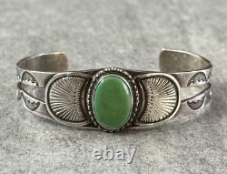 Old Vintage Native American Navajo Turquoise FINELY STAMPED Sterling Bracelet