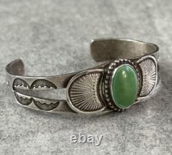 Old Vintage Native American Navajo Turquoise FINELY STAMPED Sterling Bracelet