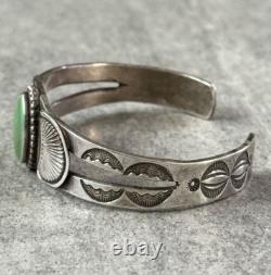 Old Vintage Native American Navajo Turquoise FINELY STAMPED Sterling Bracelet