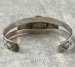 Old Vintage Native American Navajo Turquoise FINELY STAMPED Sterling Bracelet