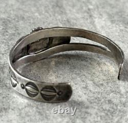 Old Vintage Native American Navajo Turquoise FINELY STAMPED Sterling Bracelet