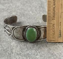 Old Vintage Native American Navajo Turquoise FINELY STAMPED Sterling Bracelet