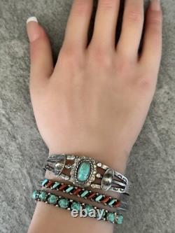 Old Vintage Native American Navajo Turquoise REPOUSSE Sterling silver Bracelet