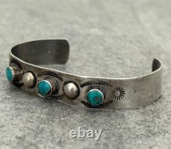 Old Vintage Native American Navajo Turquoise STAMPED Sterling Bracelet 6.5 in