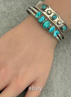 Old Vintage Native American Navajo Turquoise STAMPED Sterling Bracelet 6.5 in